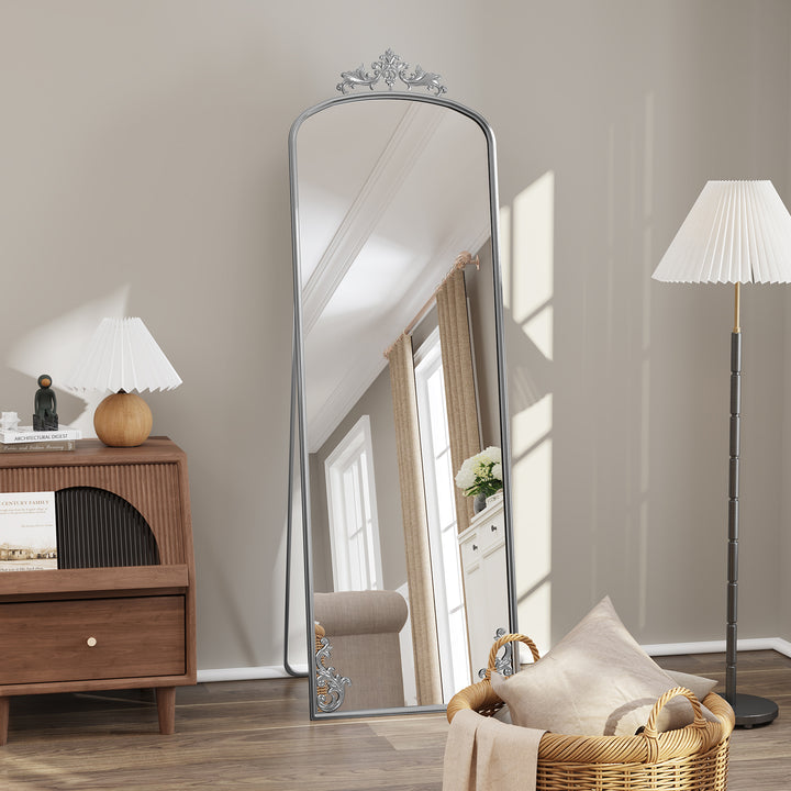 HLR® Arched Full Length Floor Mirror with Carved Metal Frame – 65" Tall – Stylish Home Decor for Bedroom, Dressing Room & Entryway