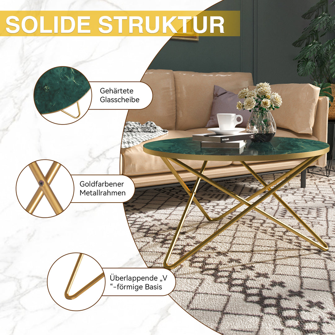 HLR® Modern Round Coffee Table – Sleek Green Faux Marble Top – Stylish Centerpiece for Living Room & Office