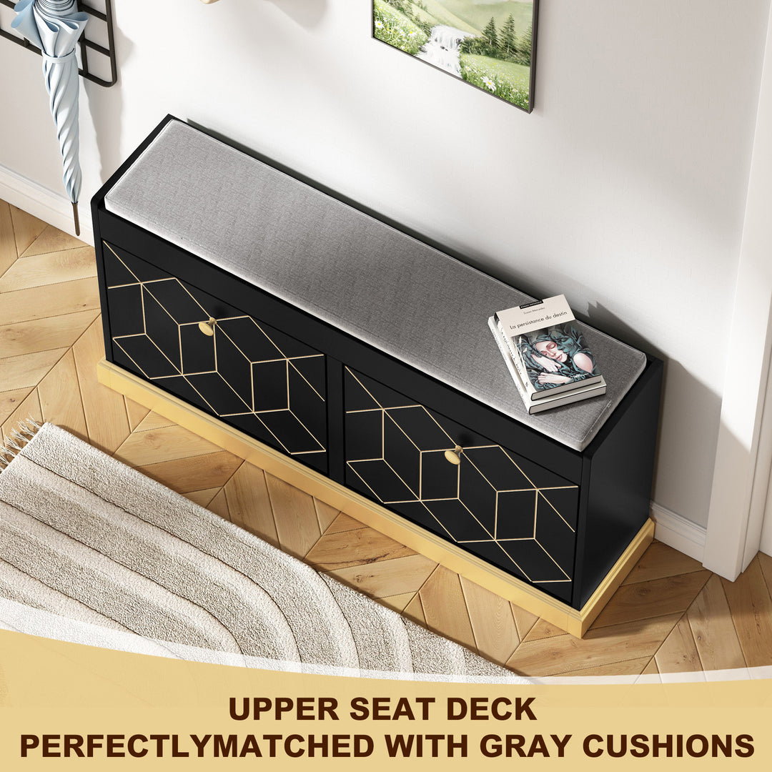 HLR® Modern Entryway Shoe Bench with 2 Flip Drawers & Padded Cushion – Stylish Storage Bench for Hallway, Closet & Living Room