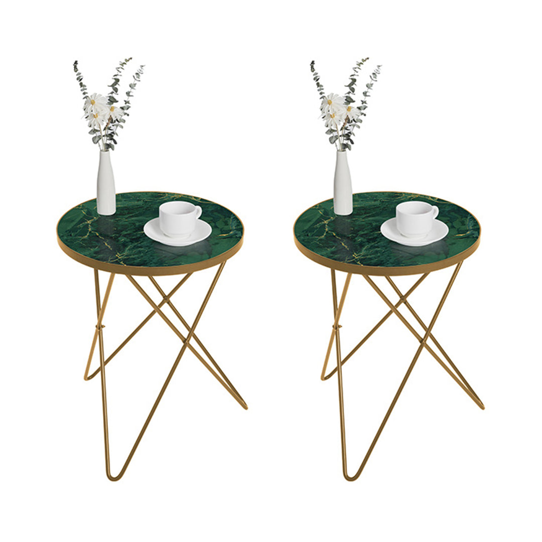 HLR® Modern Round Side End Table – Green Marble Top & Gold Metal Frame – Sleek Luxury Accent for Living Room & Bedroom