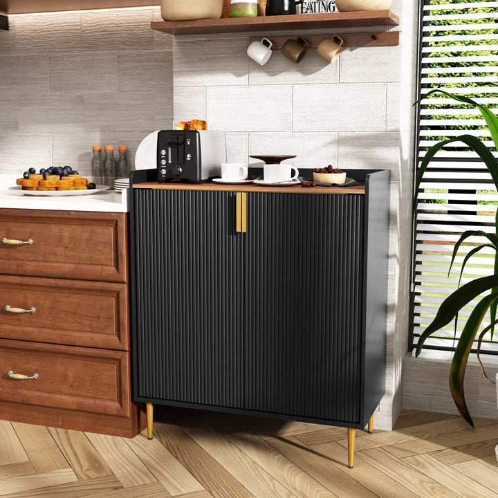 HLR® Coffee Bar Cabinet with Wine Racks – Fluted Texture Liquor Cabinet Modern Sideboard Buffet for Kitchen, Dining & Living Room