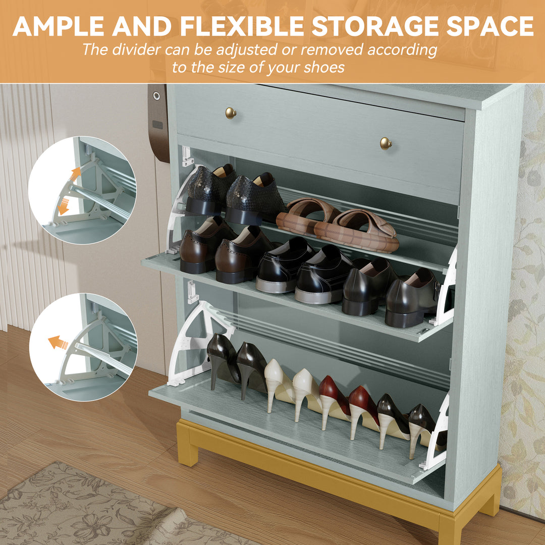 HLR® Space-Saving Hidden Shoe Cabinet – 2 Flip-Doors & 1 Drawer – Compact Storage for Entryway & Front Door