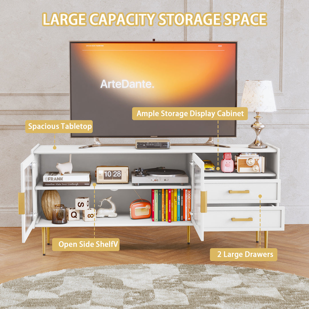 HLR® Modern Wood TV Stand – Glass Door & Drawers – Stylish Storage for Living Room