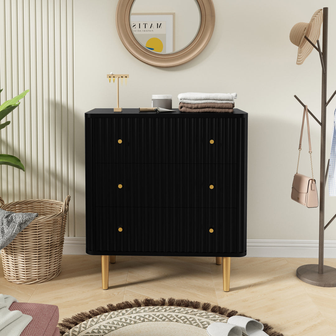 HLR® White Modern Tall Wood Dresser 3-Drawer Storage Cabinet with Fluted Texture – Stylish Organizer for Bedroom, Closet, Living Room & Hallway