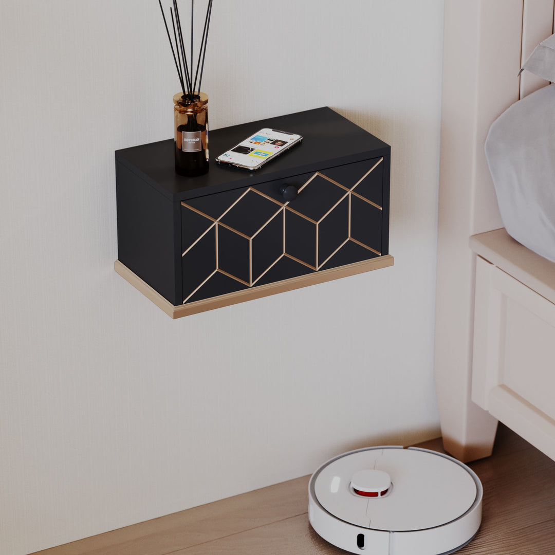 HLR® Small Floating Nightstand Wall Mounted – Removable Door, Easy to Install & Space-Saving for Small Bedrooms, Bathrooms