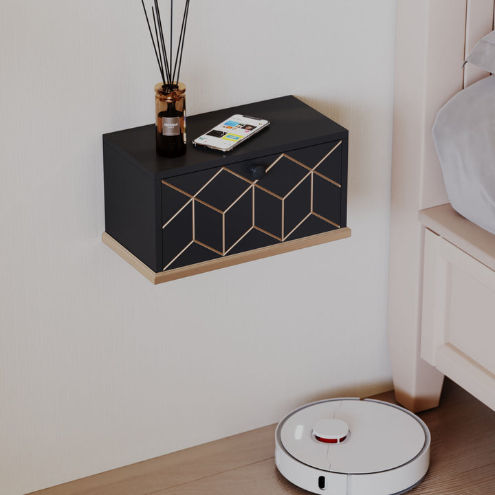 HLR® Small Floating Nightstand Wall Mounted – Removable Door, Easy to Install & Space-Saving for Small Bedrooms, Bathrooms
