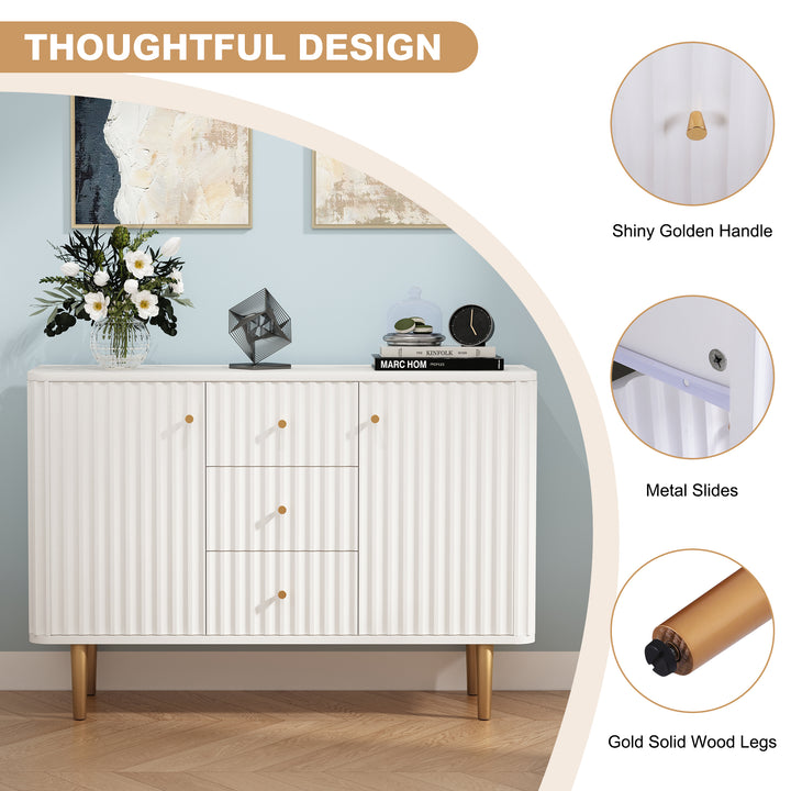 HLR® Modern Fluted Accent Sideboard Buffet with Drawers & Storage Cabinet – Stylish Organizer for Entryway, Kitchen & Living Room
