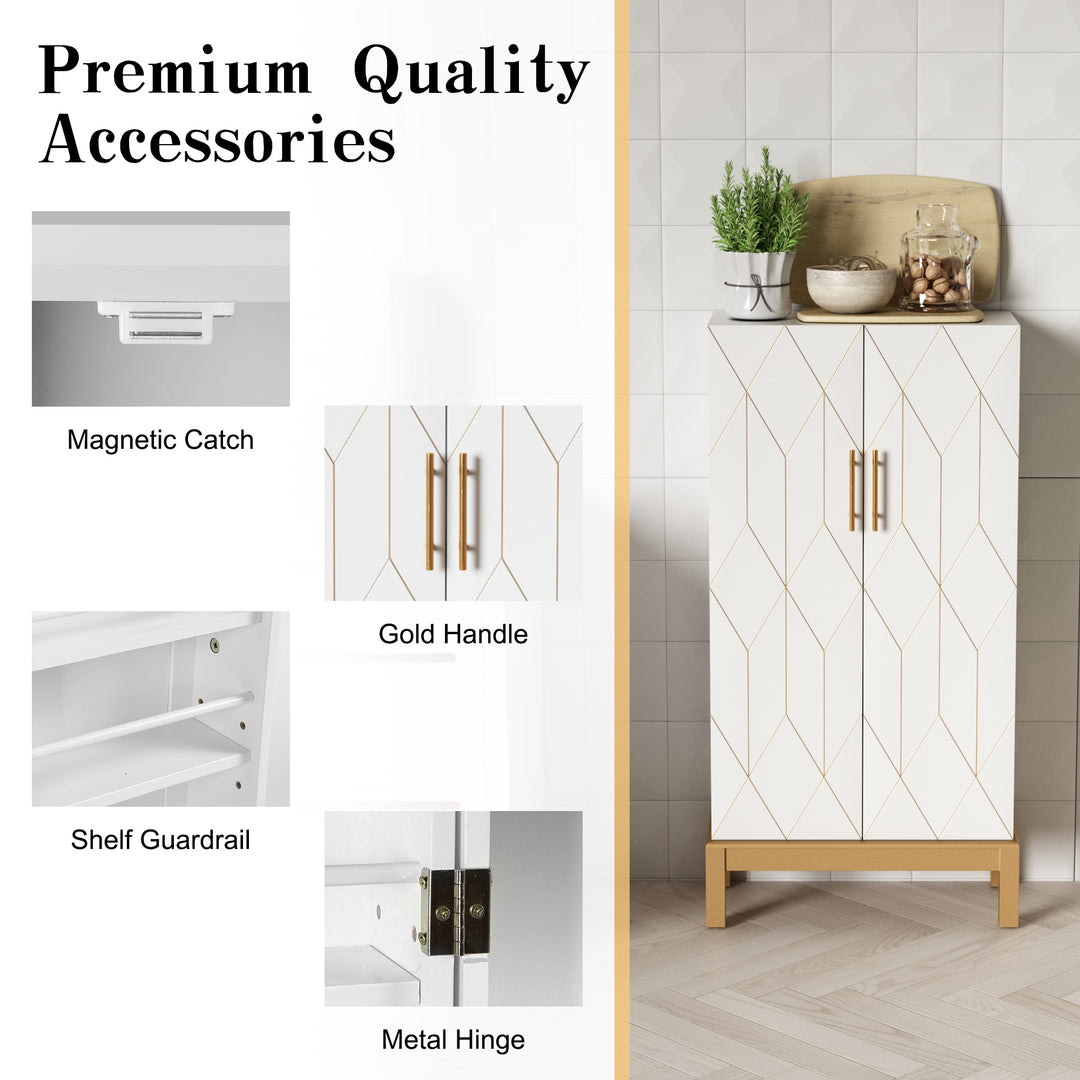 HLR® 45" Kitchen Pantry Cabinet with Gold Trim – Storage Cabinet for Kitchen & Dining Room