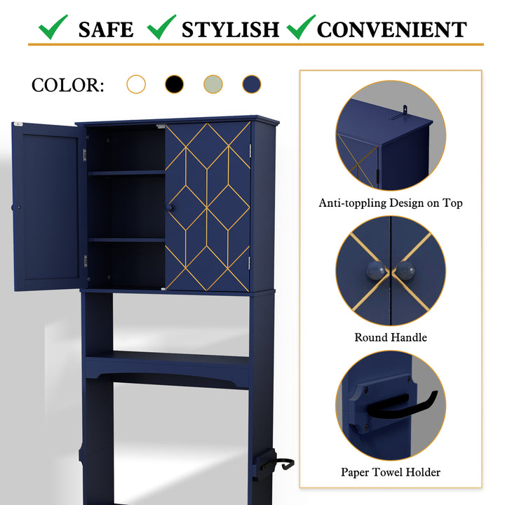 HLR® Space-Saving Over-The-Toilet Storage Cabinet with Doors & Adjustable Shelves – Fits Most Standard Toilets for Bathroom Organization
