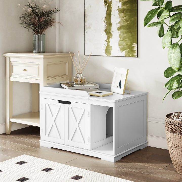 HLR® Hidden Flip-Top Cat Litter Box Furniture Wooden Enclosure Spacious for Medium & Large Cats