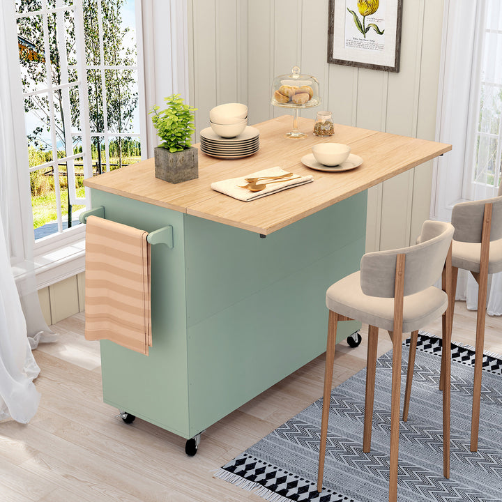 HLR® 50.4" Multifunctional Wooden Kitchen Island – 3 Doors, 2 Drawers, Spice Rack & Storage (Prep & Organization Cart)