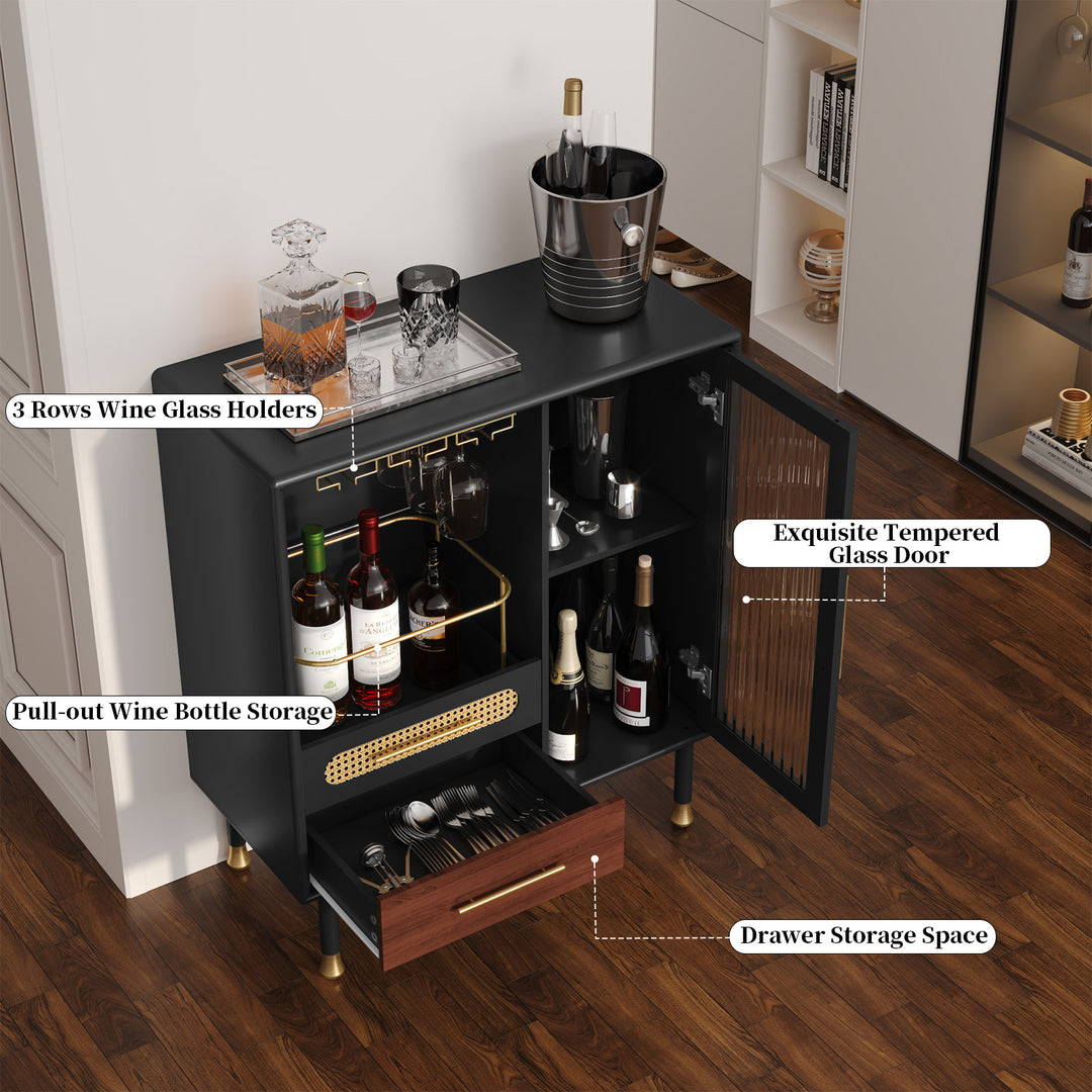 HLR® Modern Green Coffee Bar & Liquor Cabinet – Pull-Out Wine Storage, Wine Glass Rack & Drawers – Versatile Storage for Kitchen, Dining & Living Room