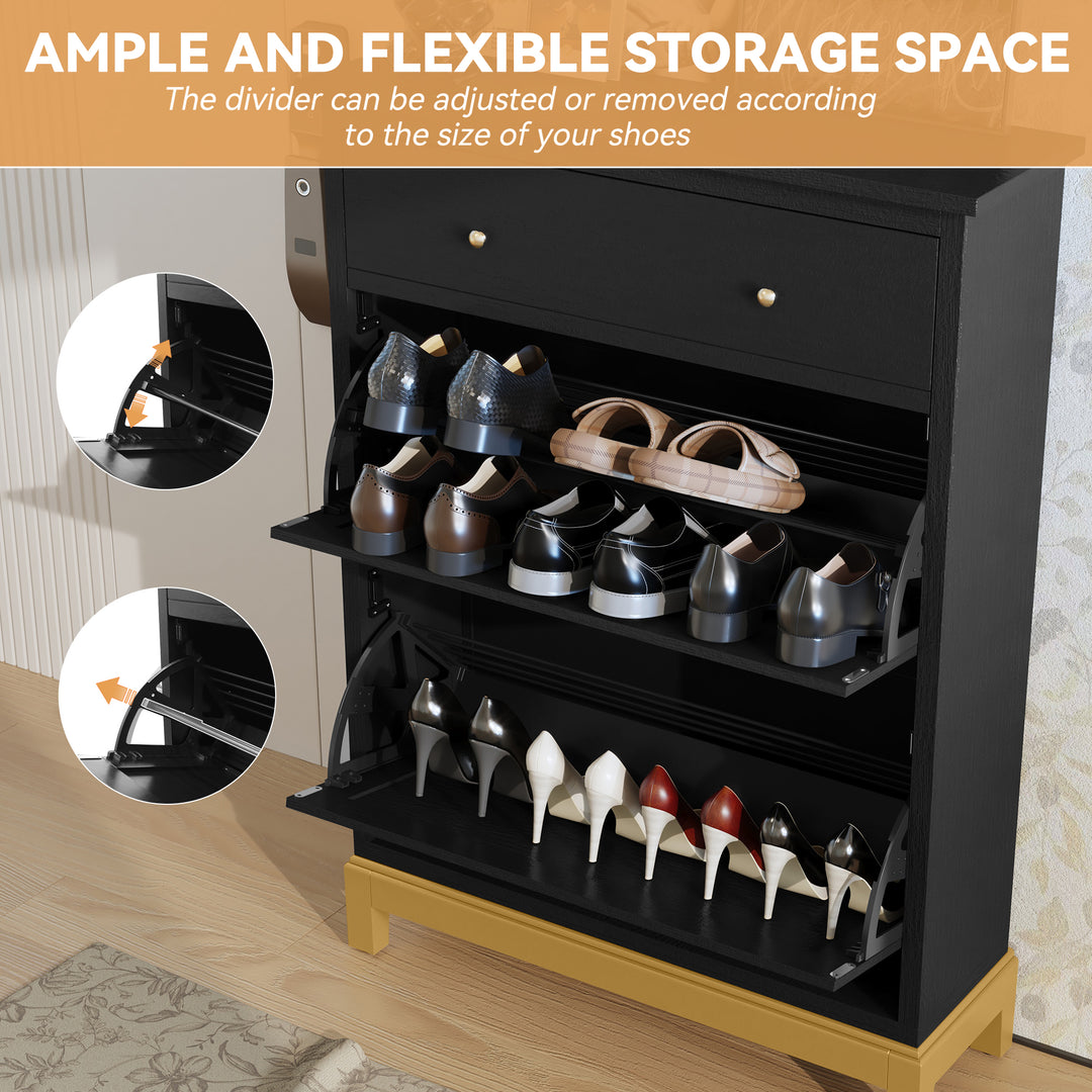 HLR® Space-Saving Hidden Shoe Cabinet – 2 Flip-Doors & 1 Drawer – Compact Storage for Entryway & Front Door