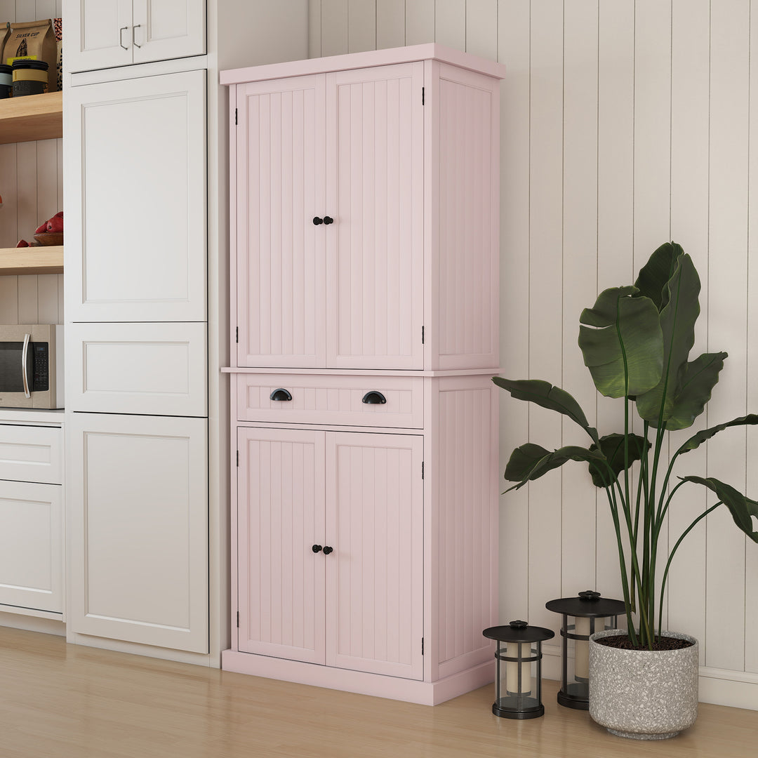 HLR® Classic White Freestanding Pantry Cabinet with Adjustable Shelves & Drawer – Versatile Storage for Kitchen, Bathroom & Hallway