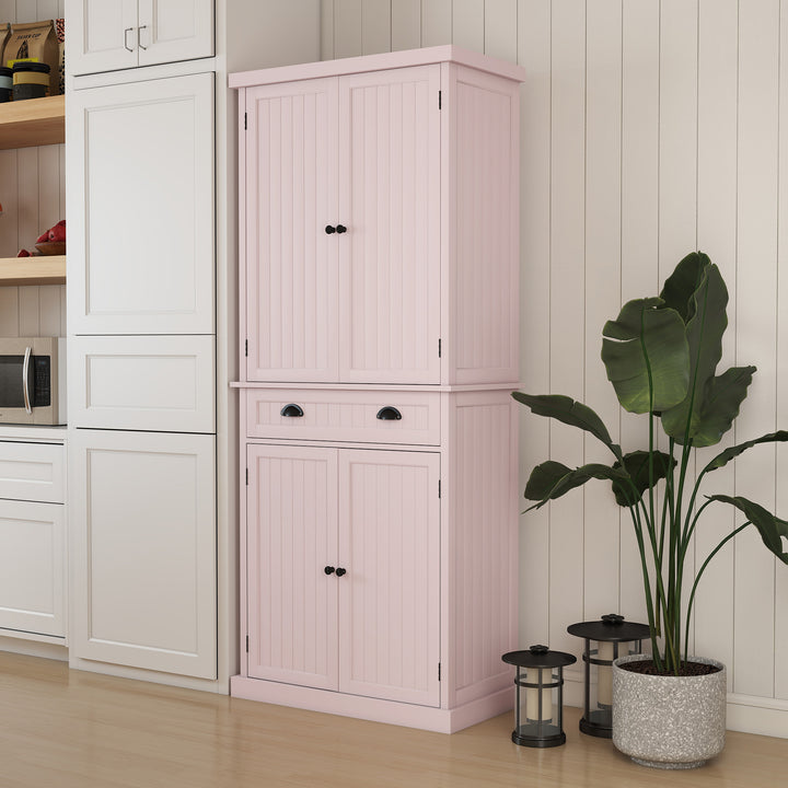 HLR® Classic White Freestanding Pantry Cabinet with Adjustable Shelves & Drawer – Versatile Storage for Kitchen, Bathroom & Hallway