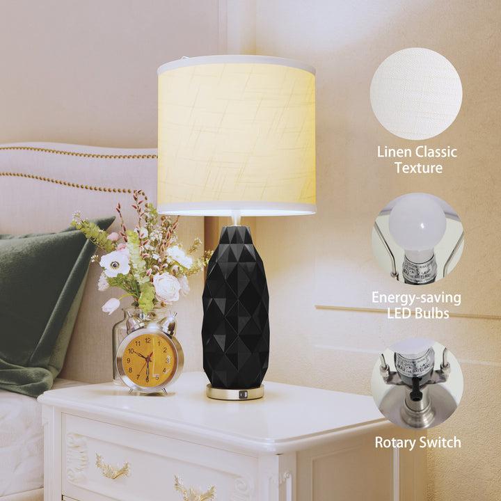HLR® Set of 2 Modern 3-Way Dimmable Table Lamps with LED Bulbs Included and USB Charging Port for Bedside and Living Room Use