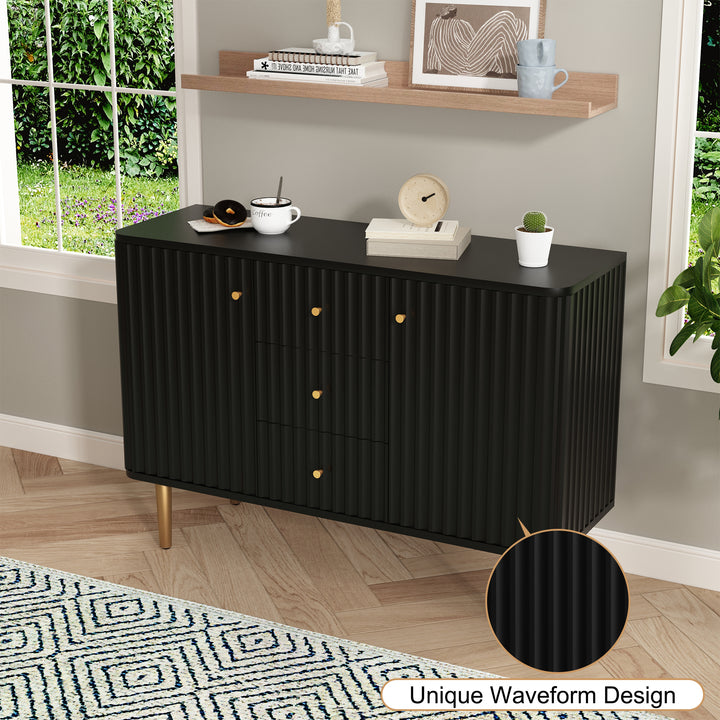 HLR® Modern Fluted Accent Sideboard Buffet with Drawers & Storage Cabinet – Stylish Organizer for Entryway, Kitchen & Living Room