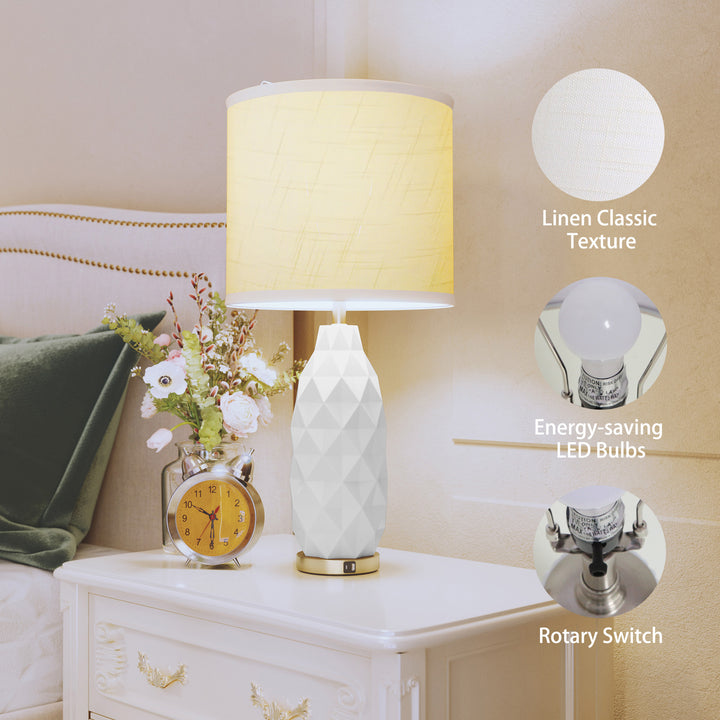 HLR® Set of 2 Modern 3-Way Dimmable Table Lamps with LED Bulbs Included and USB Charging Port for Bedside and Living Room Use