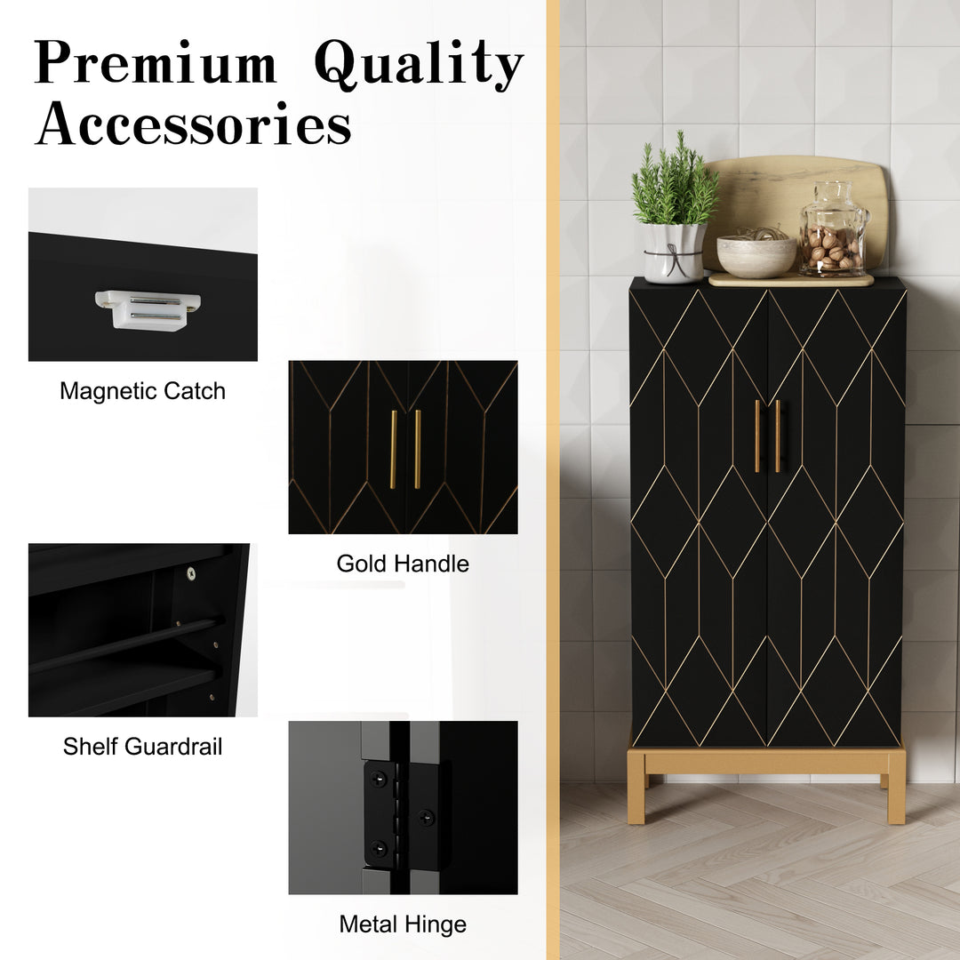 HLR® 45" Kitchen Pantry Cabinet with Gold Trim – Storage Cabinet for Kitchen & Dining Room