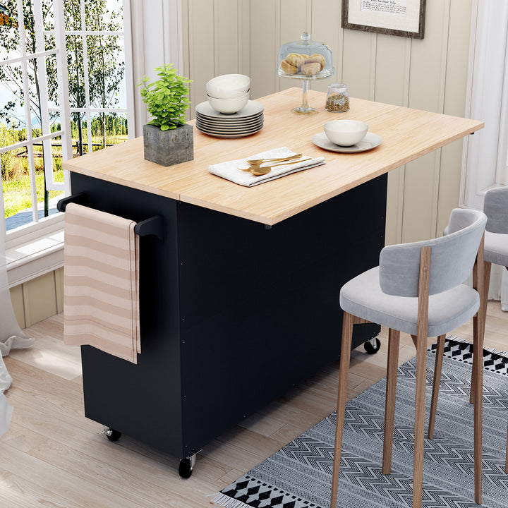 HLR® 50.4" Multifunctional Wooden Kitchen Island – 3 Doors, 2 Drawers, Spice Rack & Storage (Prep & Organization Cart)