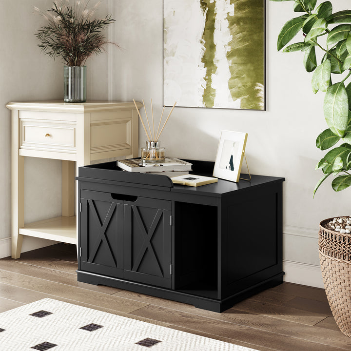HLR® Hidden Flip-Top Cat Litter Box Furniture Wooden Enclosure Spacious for Medium & Large Cats