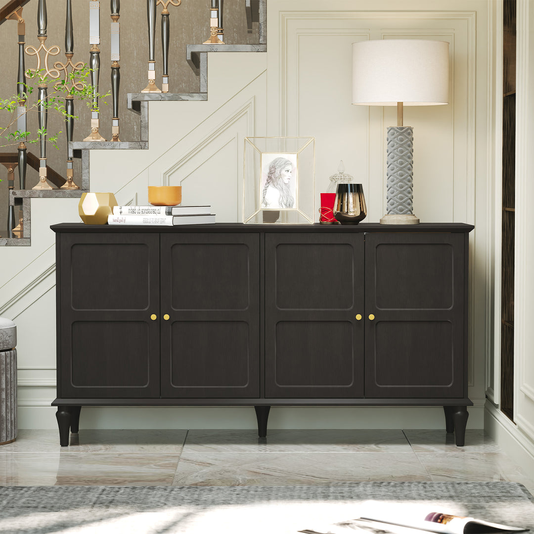 HLR® Mid Century 58'' Wooden Sideboard Buffet Cabinet – 4-Door Storage for Living, Dining & Bedroom