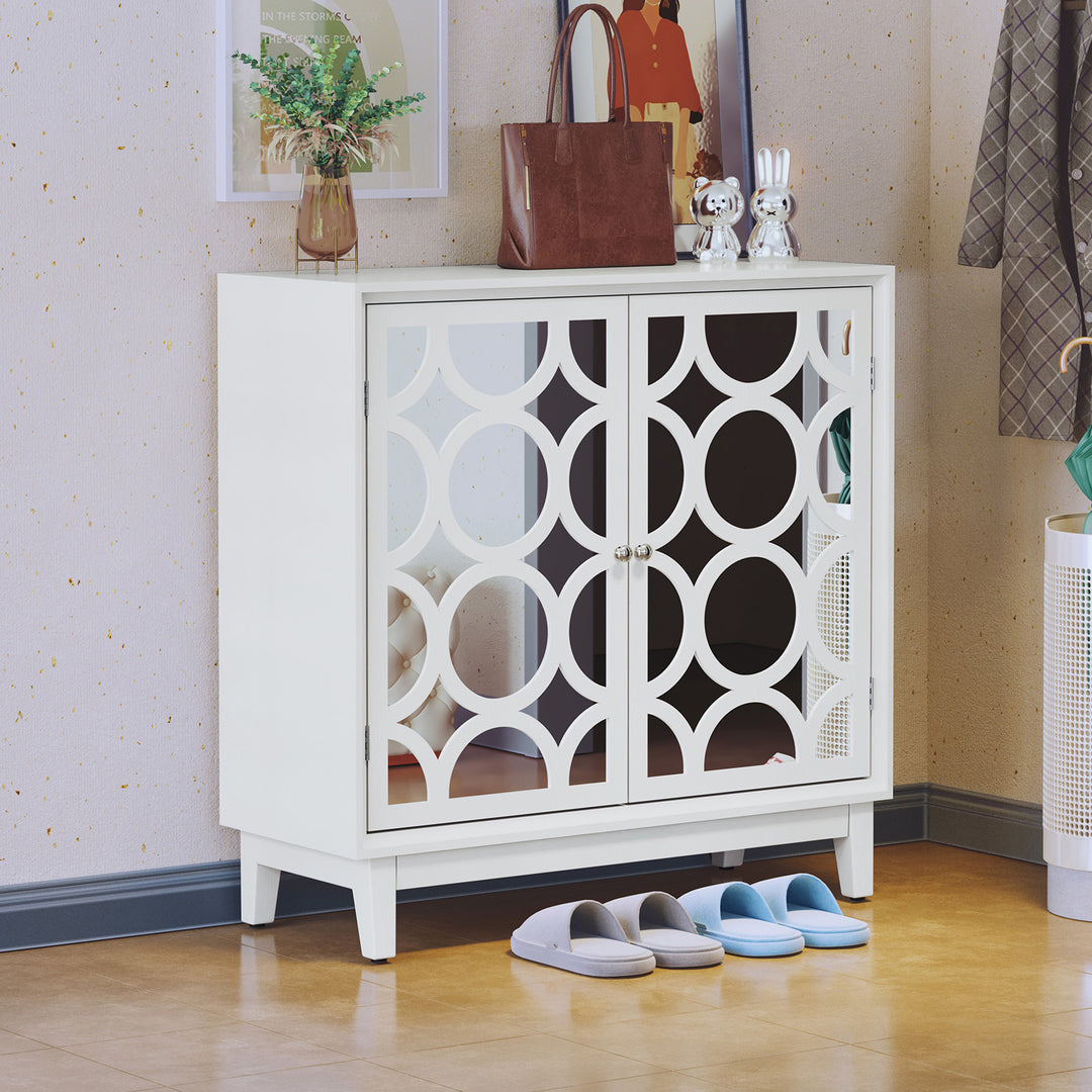 HLR® Modern Sideboard Buffet with 2 Mirror Doors – Glam Accent Storage Cabinet for Living, Dining & Entryway