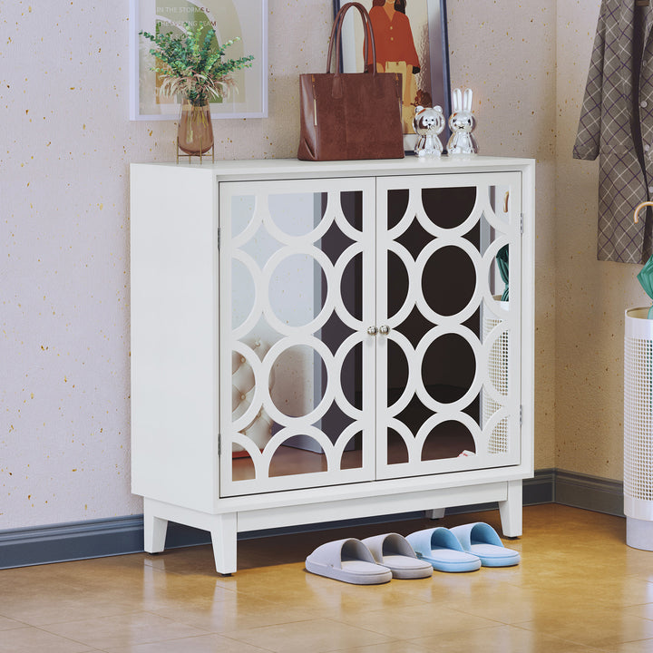 HLR® Modern Sideboard Buffet with 2 Mirror Doors – Glam Accent Storage Cabinet for Living, Dining & Entryway