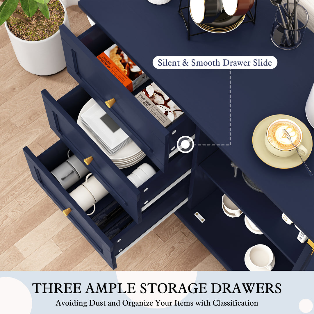 HLR® Wooden Accent Sideboard Cabinet – 3-Drawer Storage, Door & Shelves – Stylish Organization for Living Room & Entryway
