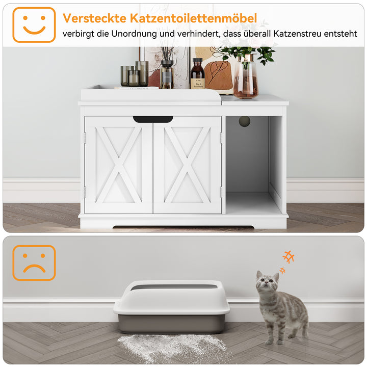 HLR® Hidden Flip-Top Cat Litter Box Furniture Wooden Enclosure Spacious for Medium & Large Cats