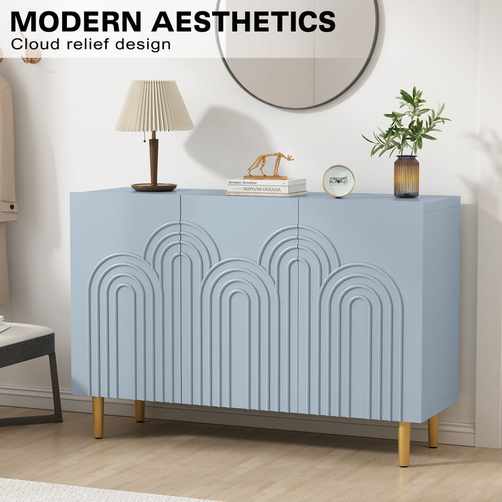 HLR® 47-Inch Modern Credenza with Cloud Relief Design – 3-Door Storage Organizer for Living, Dining & Entryway
