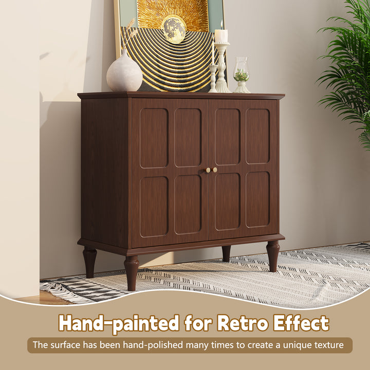 HLR® Mid-Century Modern 31.4''W Wooden Credenza Sideboard – 2-Door with Adjustable Shelves for Living & Dining Room