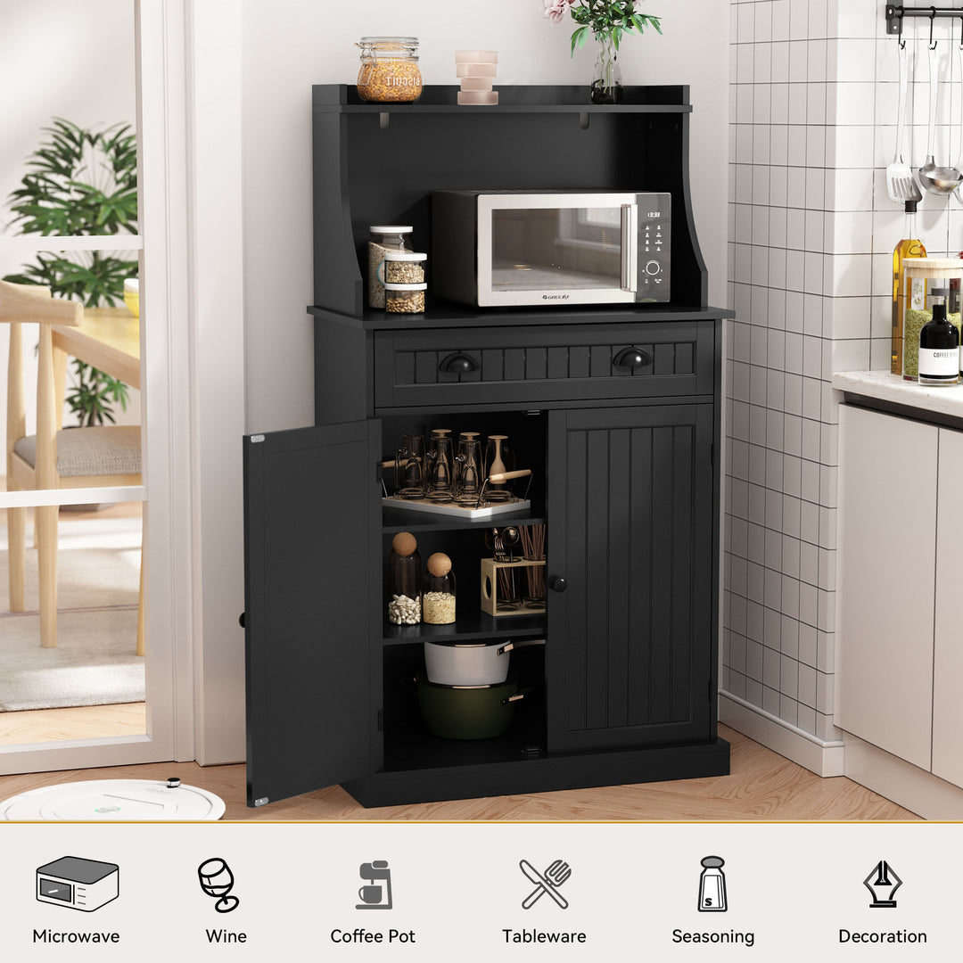 HLR® 54" White Microwave Stand with Drawers & Hutch – Adjustable Shelf Pantry Cabinet for Kitchen, Dining & Living Spaces