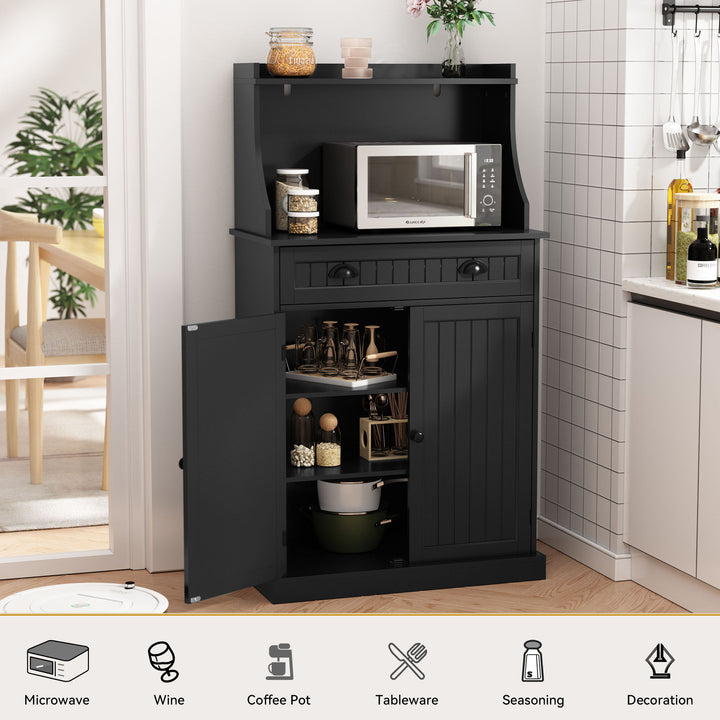 HLR® 54" White Microwave Stand with Drawers & Hutch – Adjustable Shelf Pantry Cabinet for Kitchen, Dining & Living Spaces