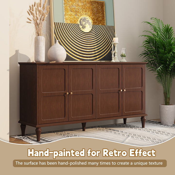HLR® Mid Century 58'' Wooden Sideboard Buffet Cabinet – 4-Door Storage for Living, Dining & Bedroom