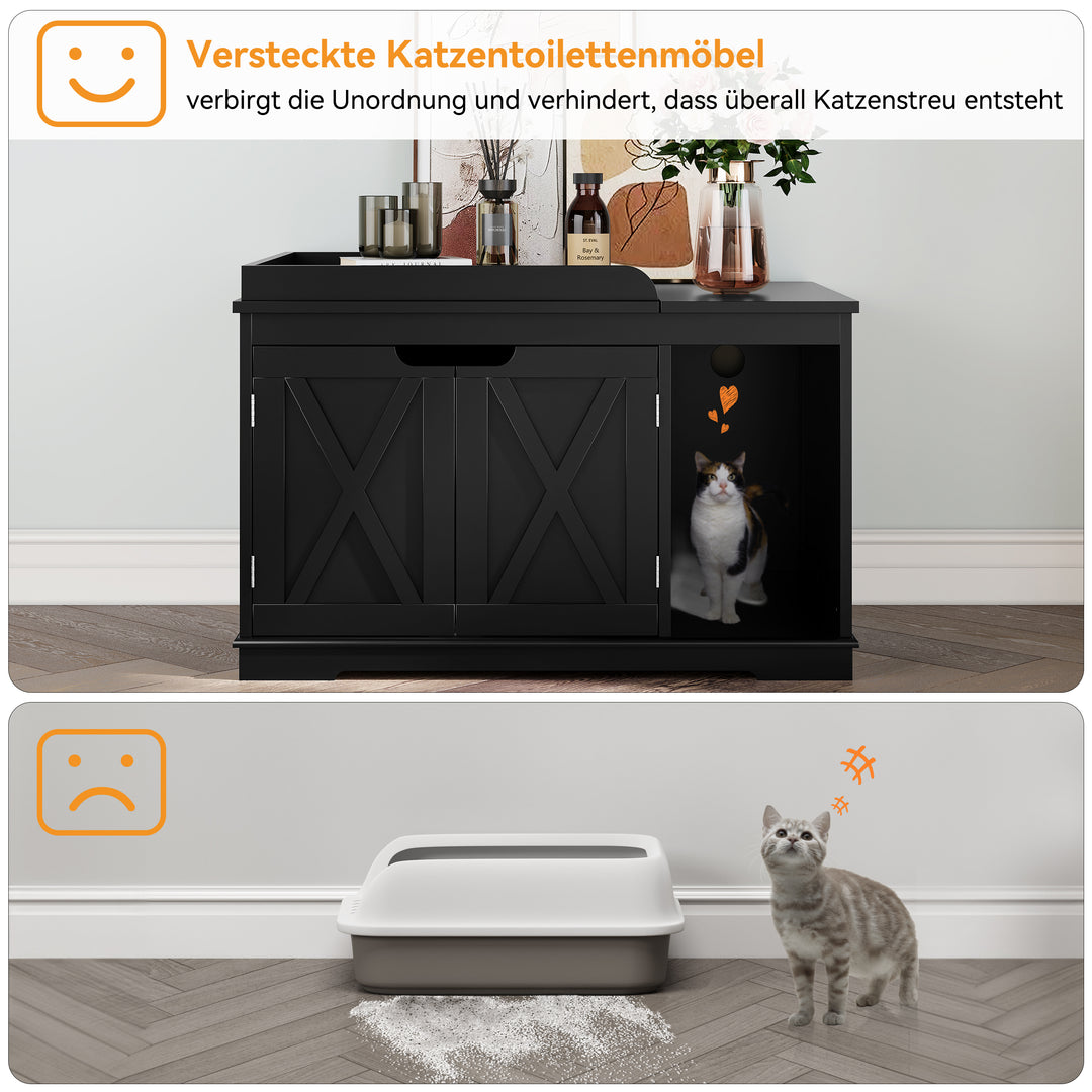 HLR® Hidden Flip-Top Cat Litter Box Furniture Wooden Enclosure Spacious for Medium & Large Cats