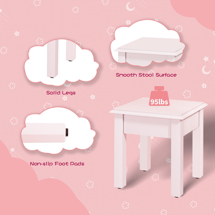 HLR® Princess 2-in-1 Wooden Kids Vanity Set with Detachable Mirror, Drawer & Stool – Pretend Play Makeup Desk for Girls Ages 3+