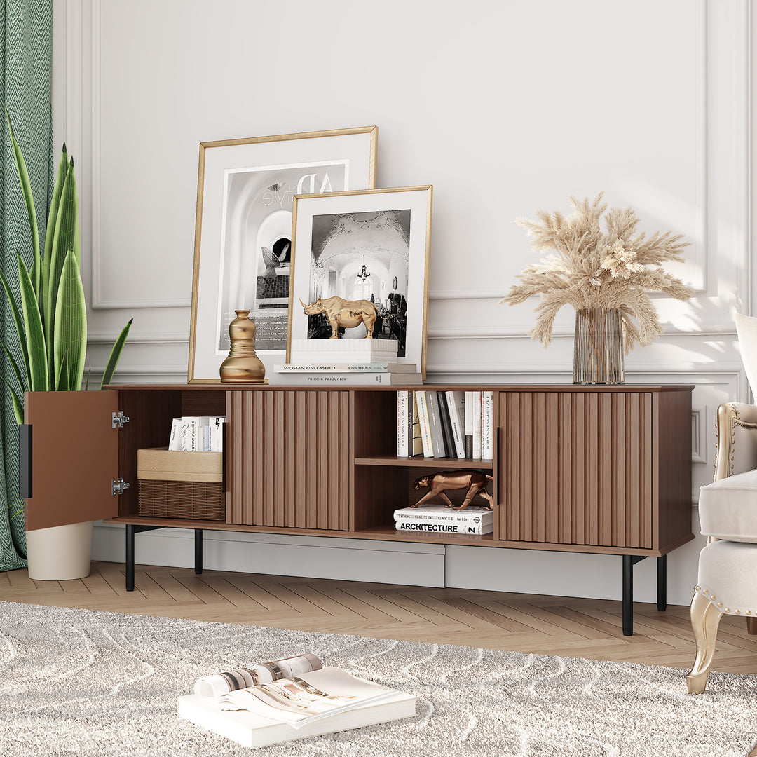 HLR® Mid Century Modern Fluted 66" TV Stand with Storage – Fits TVs up to 75" – Wooden Entertainment Center for Living Room & Family Room