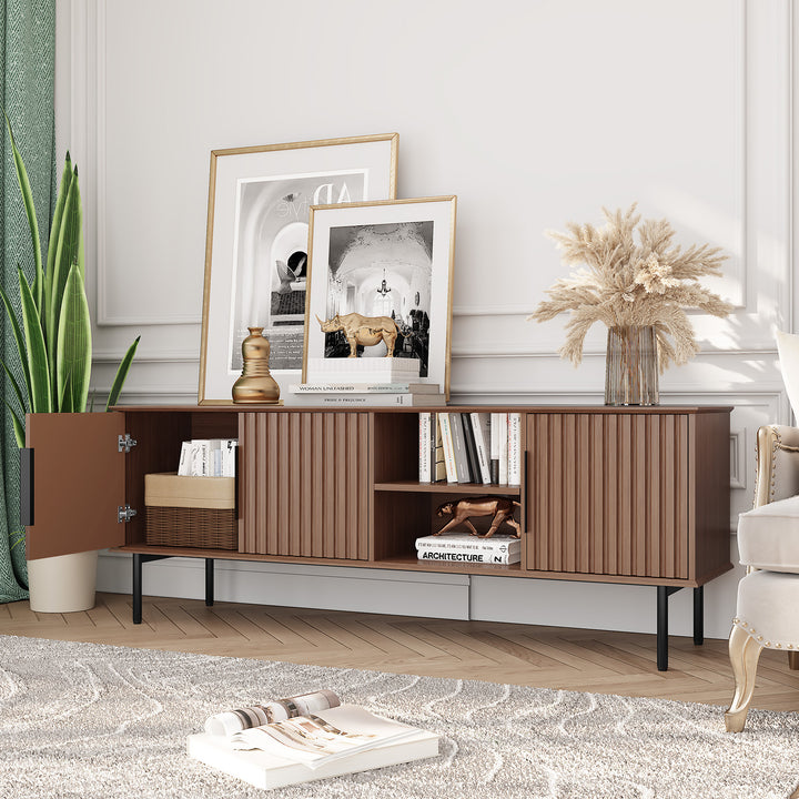HLR® Mid Century Modern Fluted 66" TV Stand with Storage – Fits TVs up to 75" – Wooden Entertainment Center for Living Room & Family Room