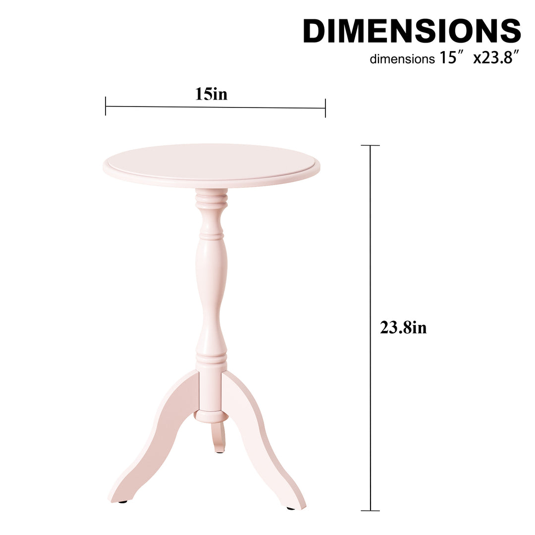 HLR® Pink Round Wooden Pedestal End Table – Vintage-Inspired Side Table with Textured Design for Living, Bedroom & Entryway