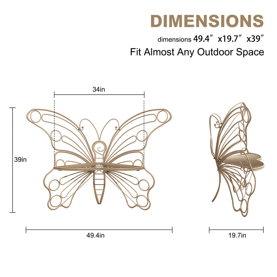 50" Butterfly-Design Cast Iron Outdoor Bench – Heavy-Duty Weatherproof Patio Seat with Rust-Resistant Finish (Garden & Yard)