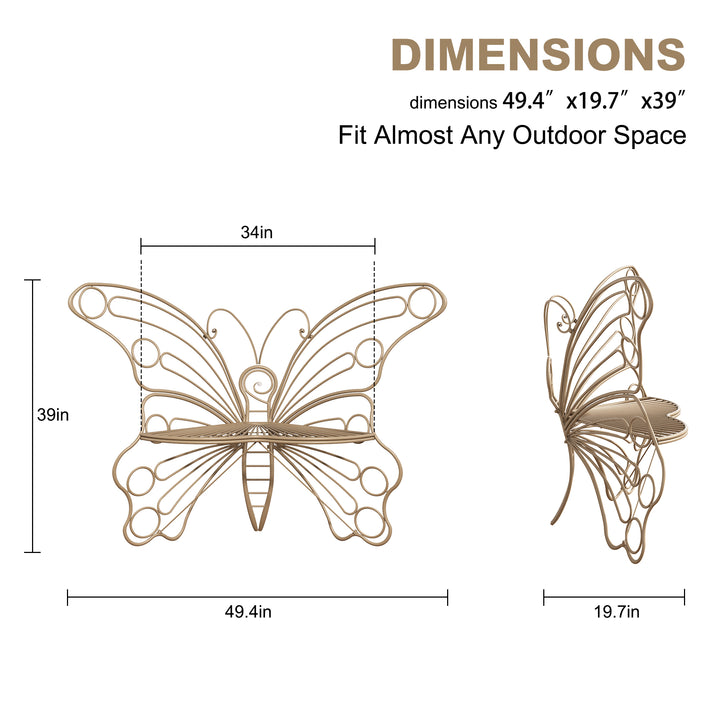 50" Butterfly-Design Cast Iron Outdoor Bench – Heavy-Duty Weatherproof Patio Seat with Rust-Resistant Finish (Garden & Yard)