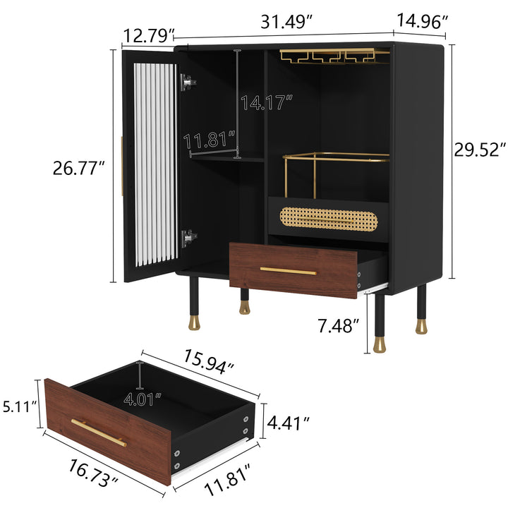 HLR® Modern Green Coffee Bar & Liquor Cabinet – Pull-Out Wine Storage, Wine Glass Rack & Drawers – Versatile Storage for Kitchen, Dining & Living Room