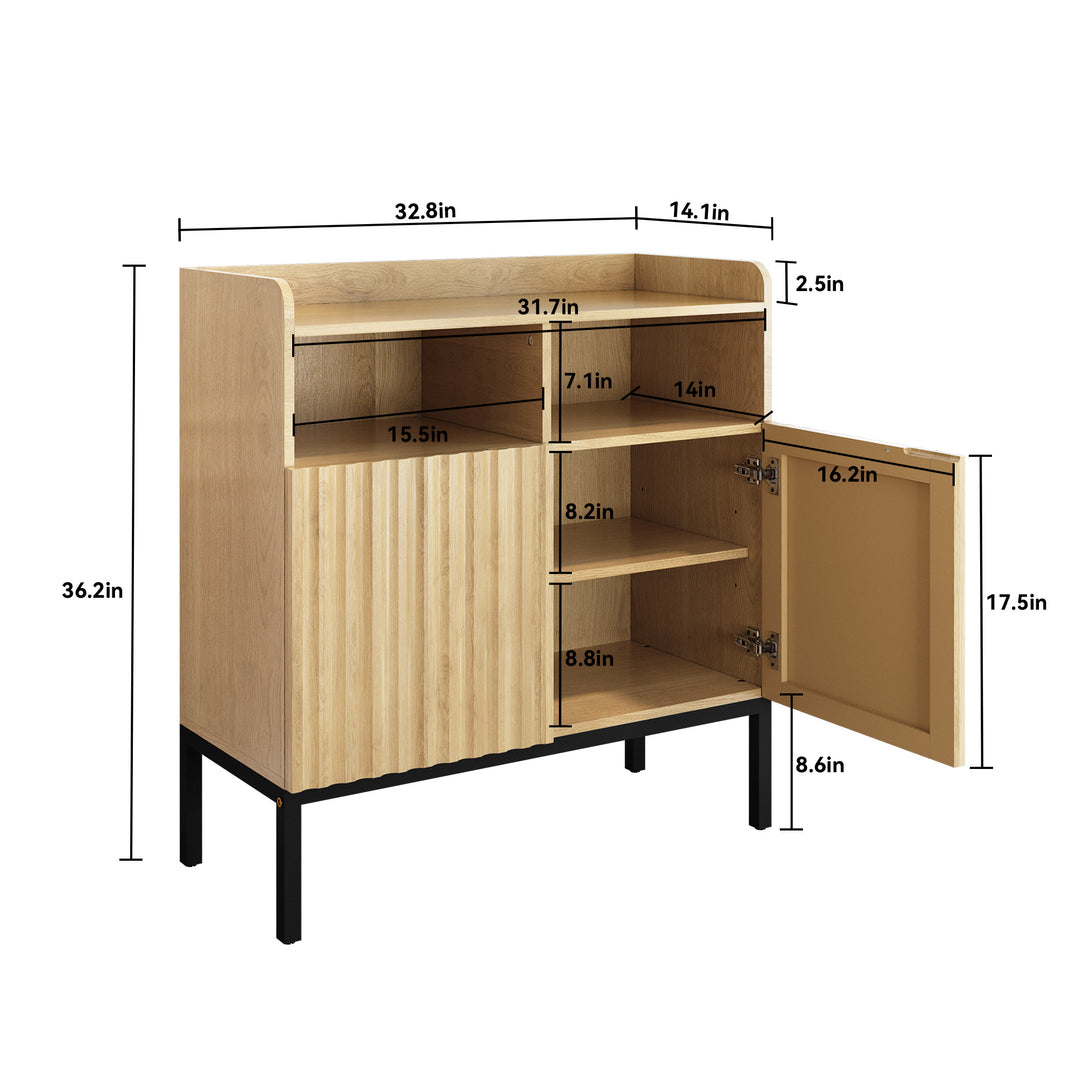 HLR® Modern 33"W Wooden Sideboard with 2 Fluted Doors and 4 Metal Feet for Entryway