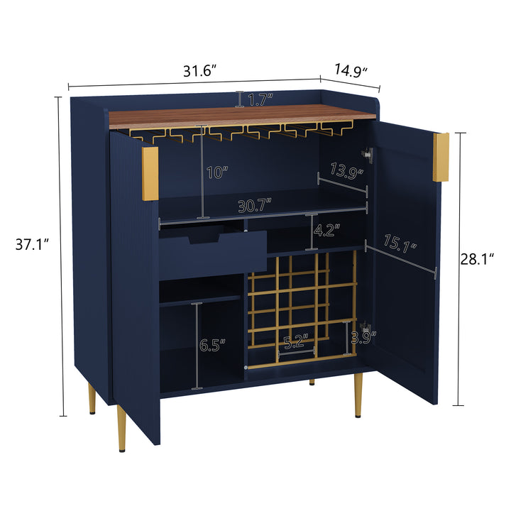 HLR® Coffee Bar Cabinet with Wine Racks – Fluted Texture Liquor Cabinet Modern Sideboard Buffet for Kitchen, Dining & Living Room