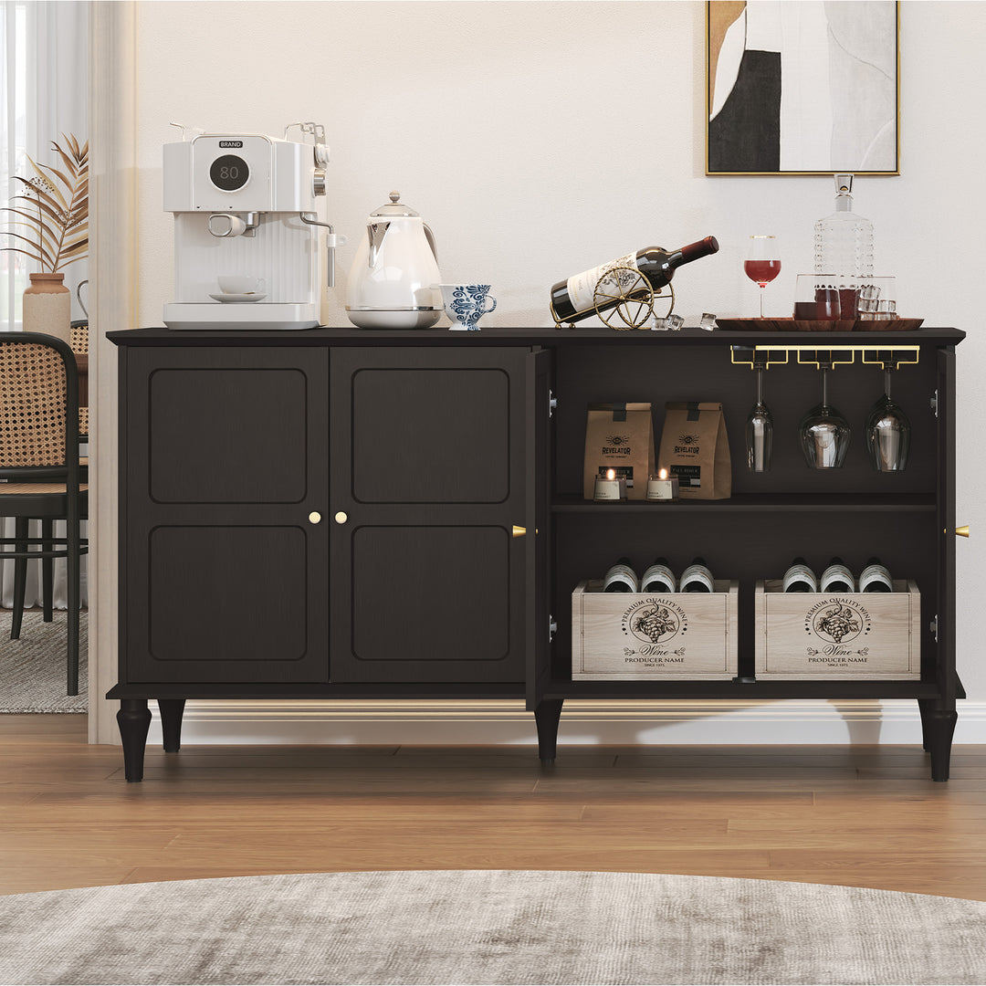 HLR® Mid Century 58'' Wooden Sideboard Buffet Cabinet – 4-Door Storage for Living, Dining & Bedroom