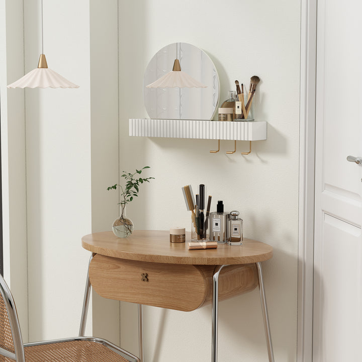 HLR® Round Wall Mirror with Shelf & Hooks – Functional Decor for Bathroom, Entryway, Bedroom & Living Room