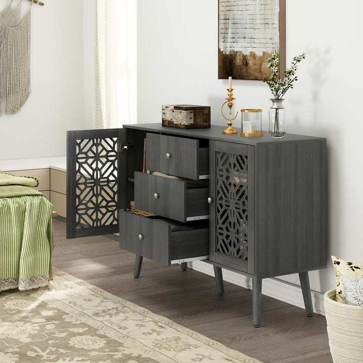 HLR® 48" Wooden Credenza Sideboard with 2 Doors & 3 Drawers Storage TV Stand for Living Room to Organize Clutter and Fits Most TVs