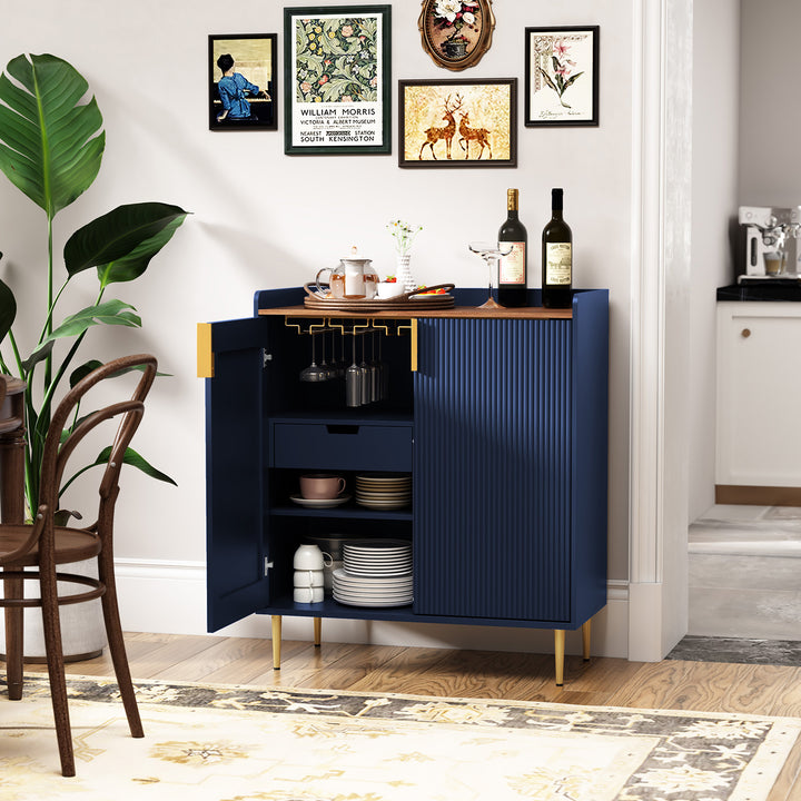 HLR® Coffee Bar Cabinet with Wine Racks – Fluted Texture Liquor Cabinet Modern Sideboard Buffet for Kitchen, Dining & Living Room