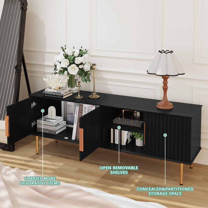 HLR® Mid Century Modern Fluted 66" TV Stand with Storage – Fits TVs up to 75" – Wooden Entertainment Center for Living Room & Family Room
